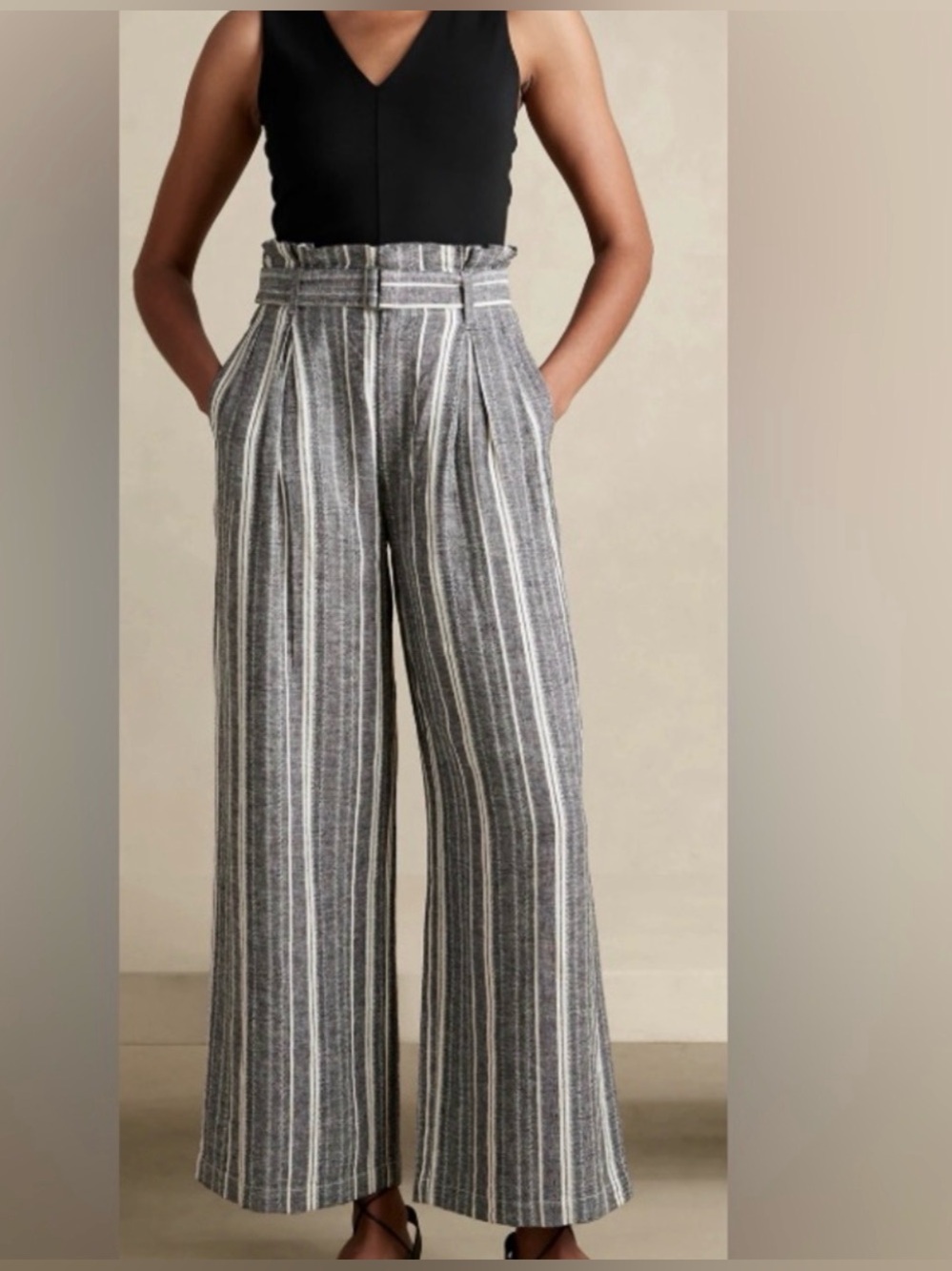 BANANA REPUBLIC FACTORY || Linen-Blend Paperbag Waist Wide-Leg Pants. Sz. 8